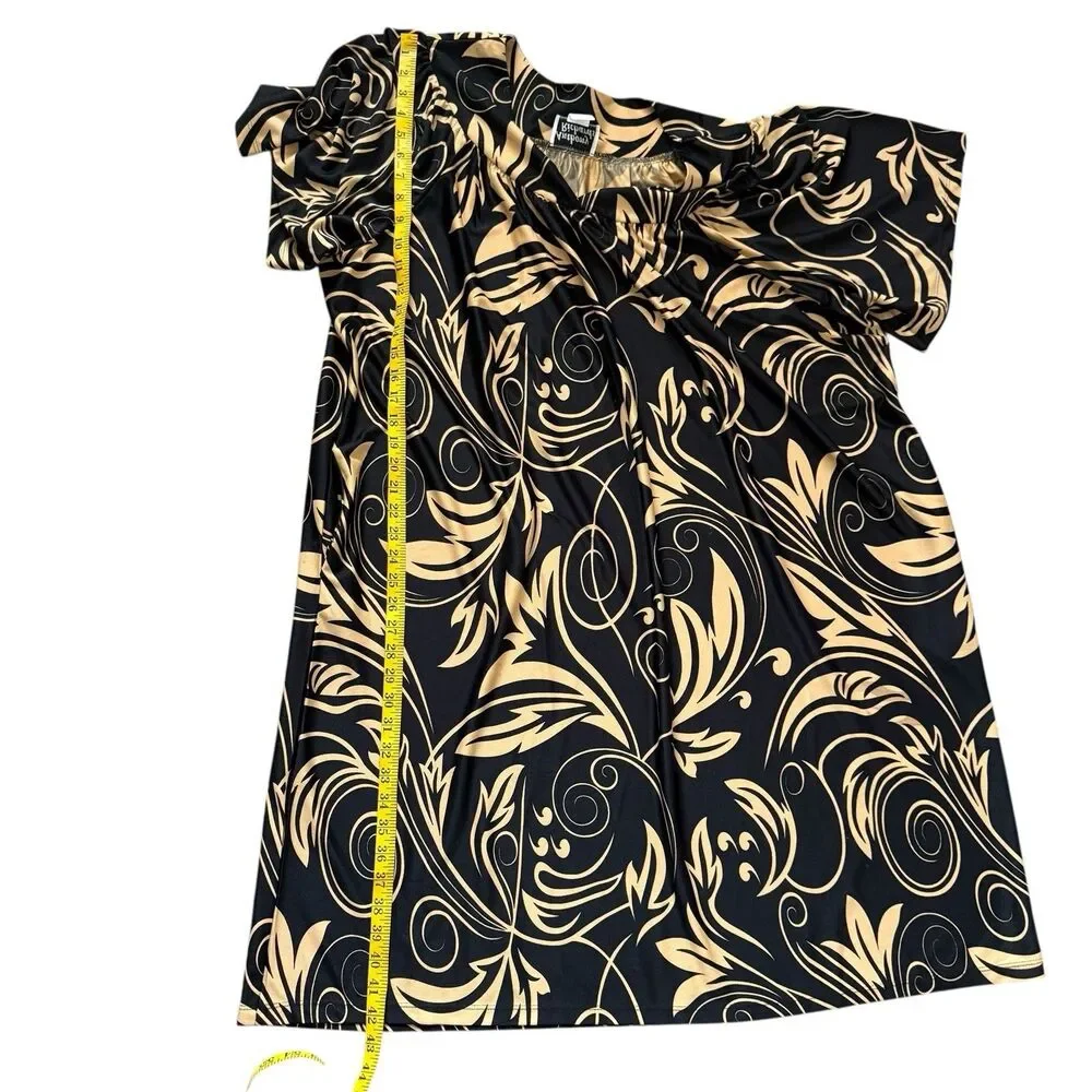 Anthony Richards Dress Women’s Plus 2X Black Beige Swirl Floral Caftan Maxi
